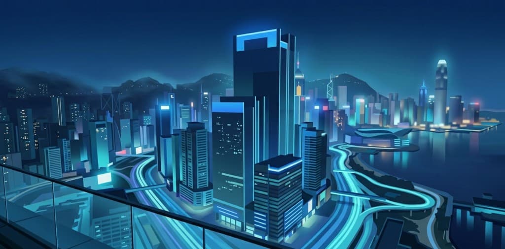 Futuristic AI city skyline